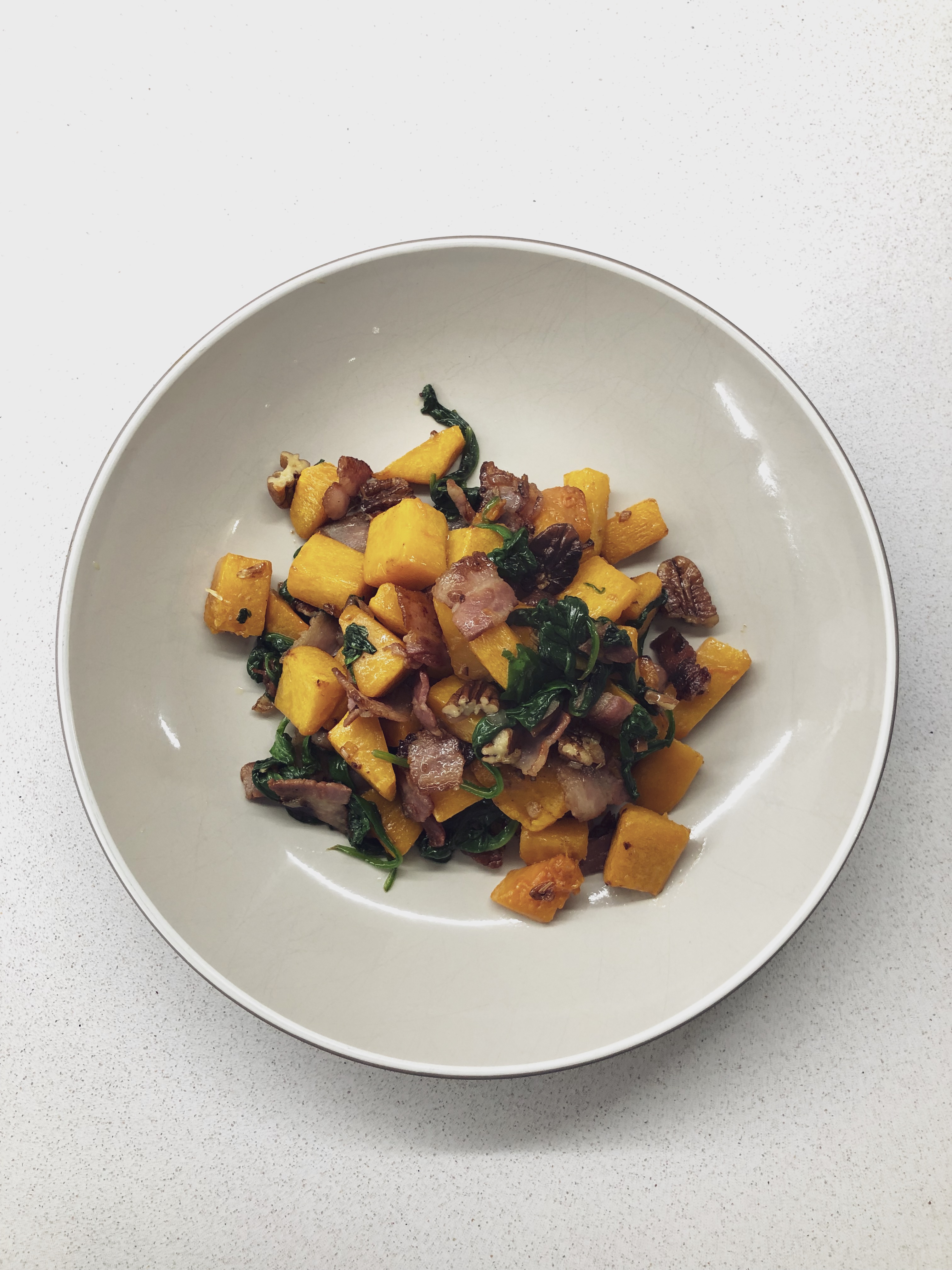 Butternut, bacon and pecan salad